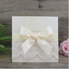 Elegant Invitation Card with Ivory Ribbon Bow Wedding Invitation Customized Greeting Card 